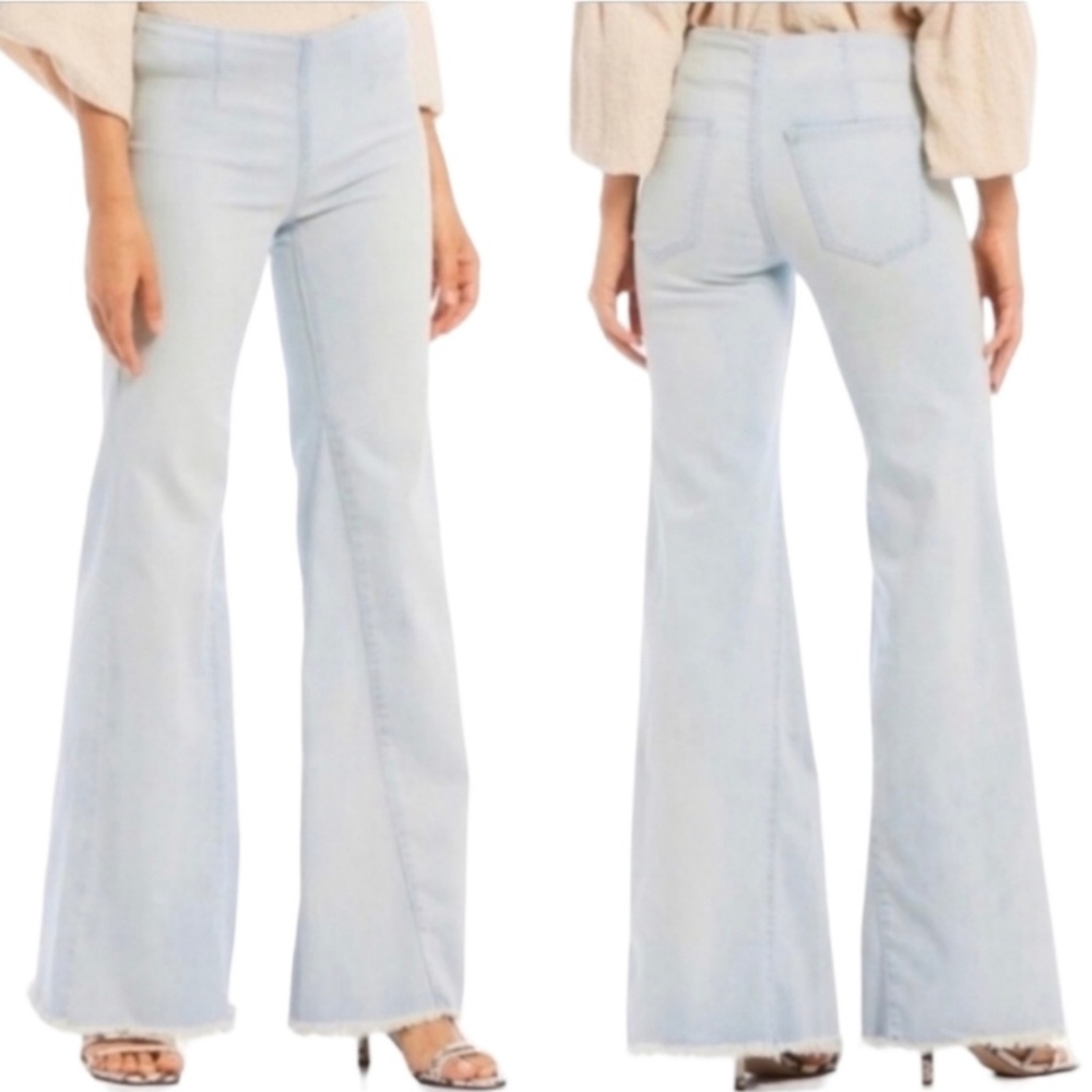 Free People High Waist Raw Hem Wide Leg Jeans